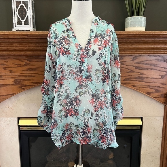 Kut from the Kloth Floral Print Textured Blouse Sz. L - Picture 1 of 14